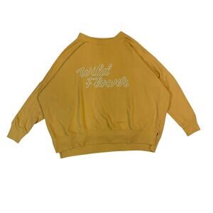 Aerie Wild Flower Graphic Sweatshirt Womens Small Mustard Oversized